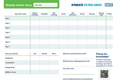 Image of Hydration A4 drinks diary page